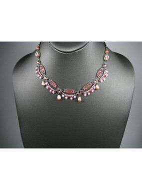 Abaya Pink Beaded Choker Necklace Festoon Simulated Pearl 15 in Choker Pink